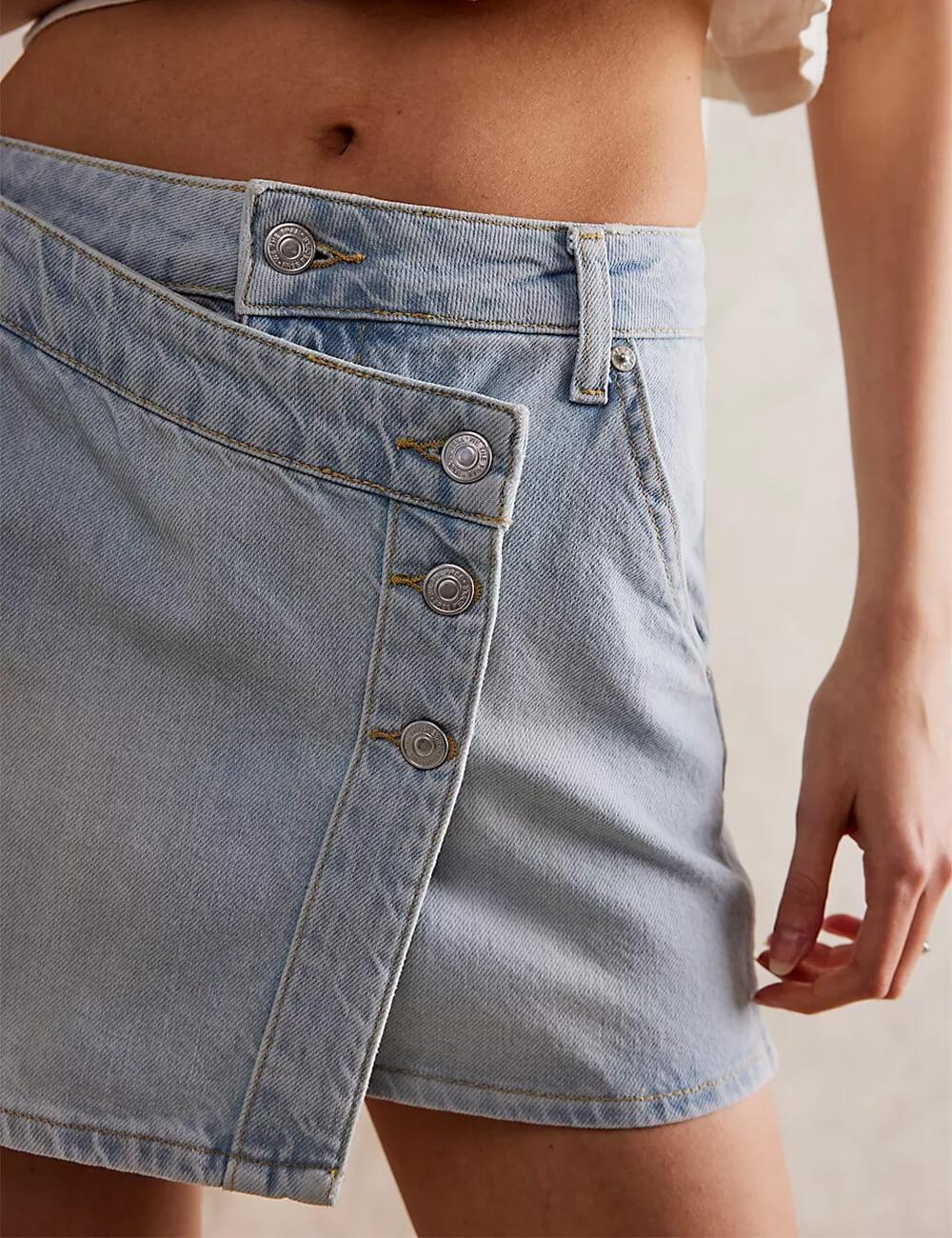 Ladies Asymmetrical Pocket Mini Denim Skirt SKS541 - SWEETKAMA