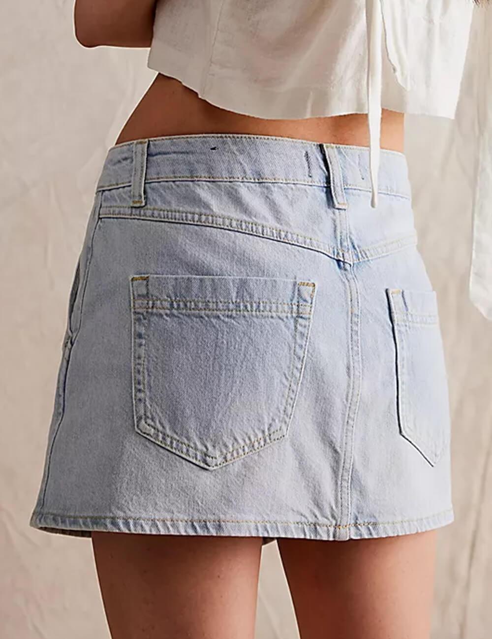 Ladies Asymmetrical Pocket Mini Denim Skirt SKS541 - SWEETKAMA