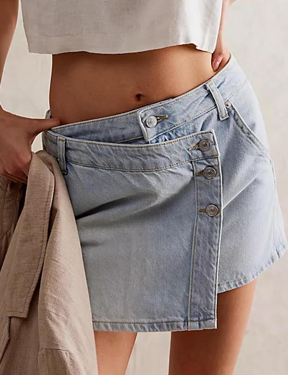 Ladies Asymmetrical Pocket Mini Denim Skirt SKS541 - SWEETKAMA