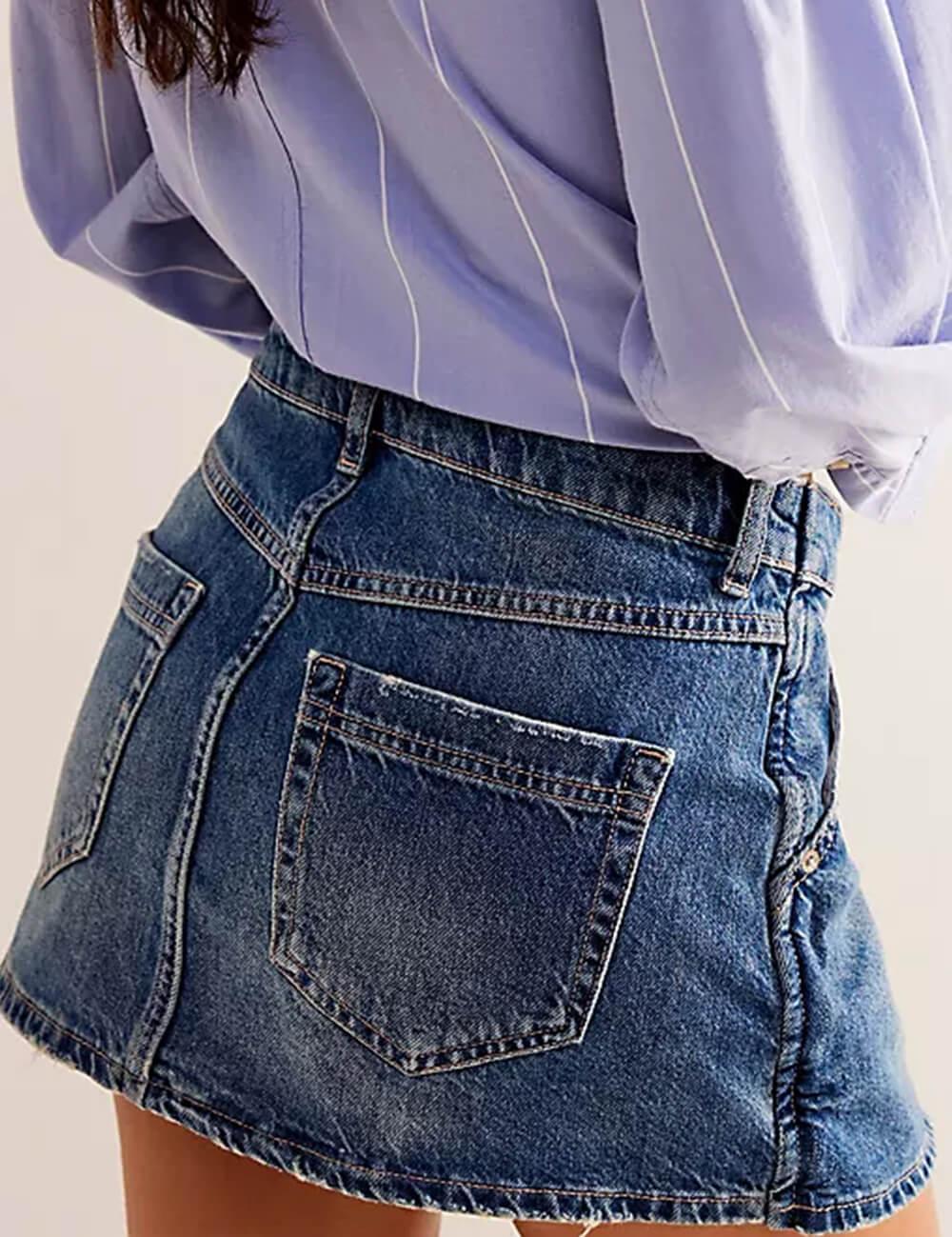 Ladies Asymmetrical Pocket Mini Denim Skirt SKS541 - SWEETKAMA