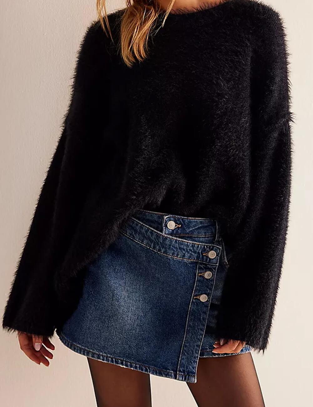 Ladies Asymmetrical Pocket Mini Denim Skirt SKS541 - SWEETKAMA