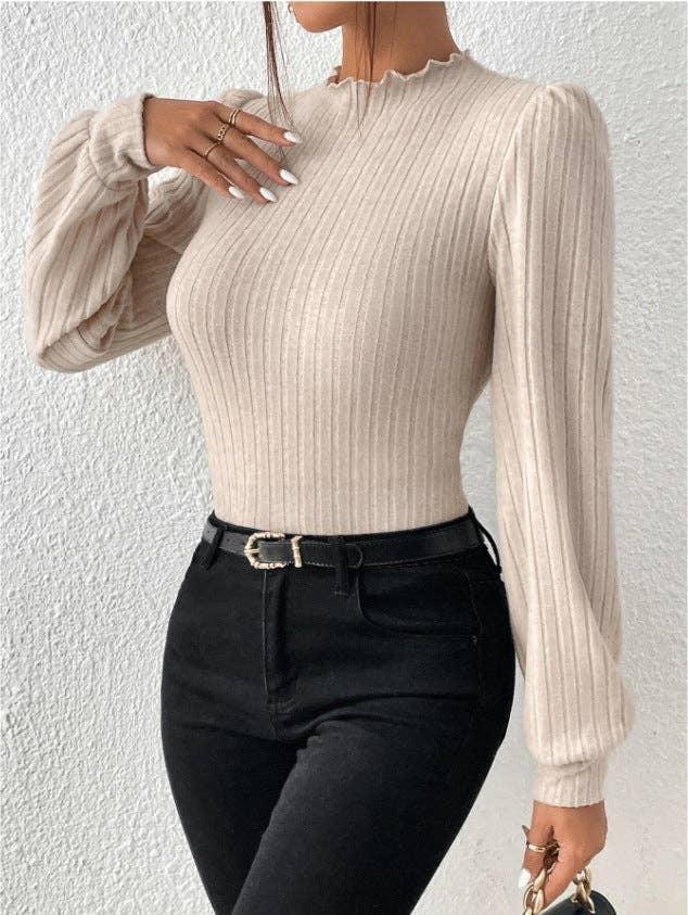 Ladies Baby Overlock Collar Stripe Feel Blouse G1055 - SWEETKAMA