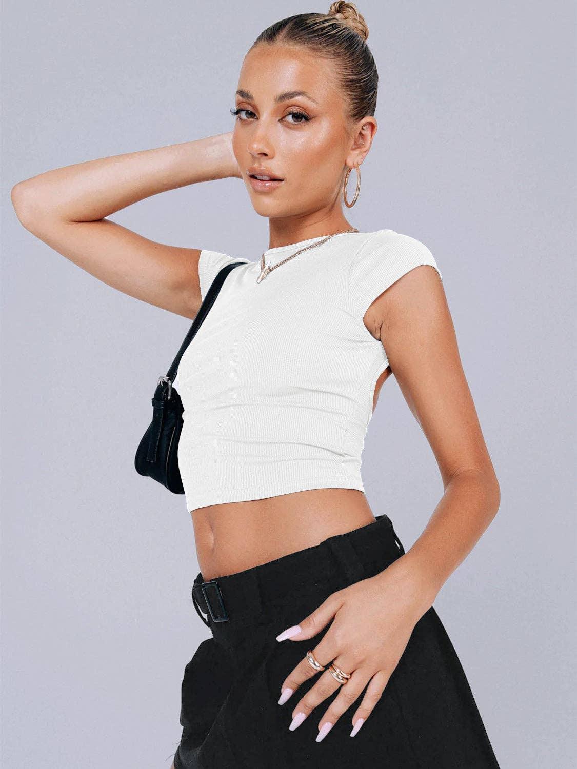 Ladies Backless Solid Color Daily Crop Top ESVJ - SWEETKAMA