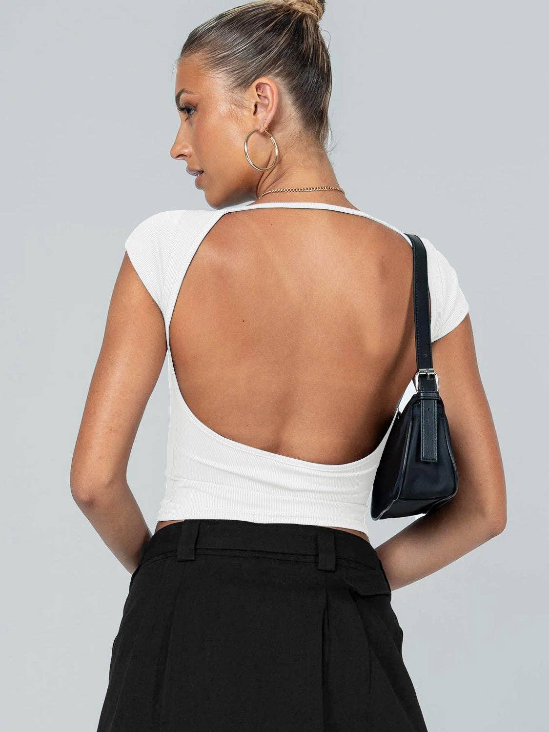 Ladies Backless Solid Color Daily Crop Top ESVJ - SWEETKAMA