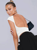 Ladies Backless Solid Color Daily Crop Top ESVJ - SWEETKAMA