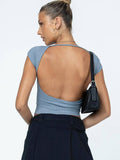 Ladies Backless Solid Color Daily Crop Top ESVJ - SWEETKAMA