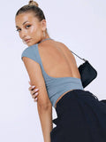 Ladies Backless Solid Color Daily Crop Top ESVJ - SWEETKAMA