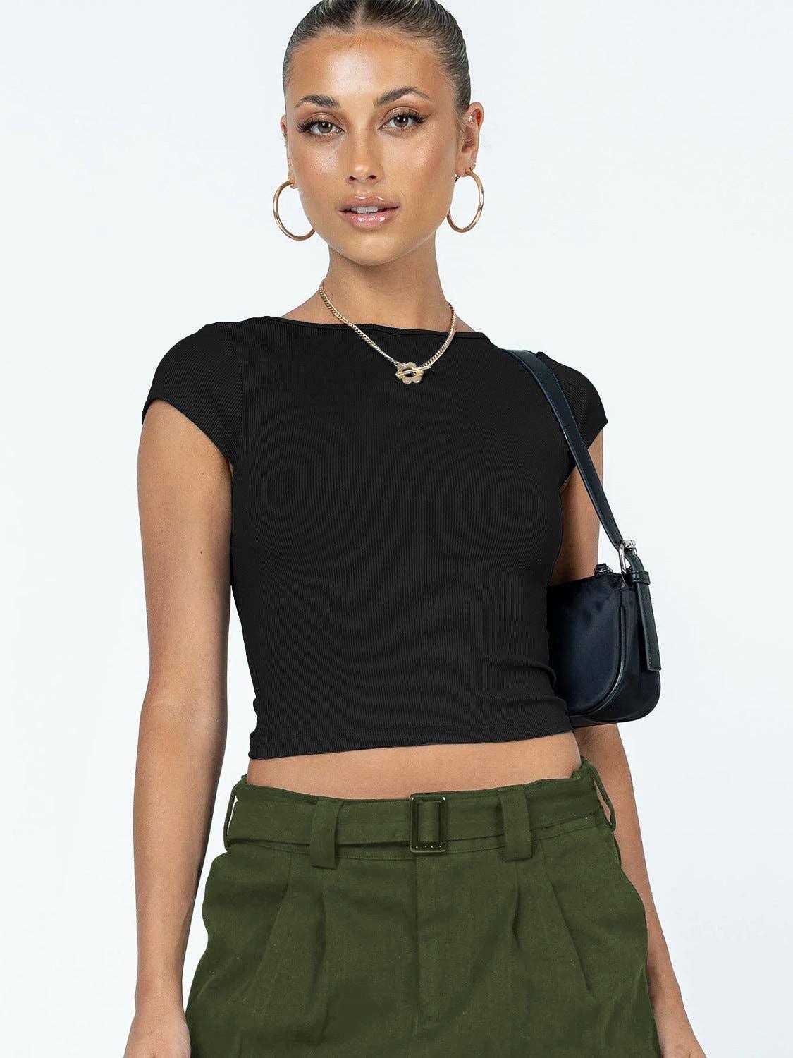 Ladies Backless Solid Color Daily Crop Top ESVJ - SWEETKAMA