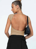 Ladies Backless Solid Color Daily Crop Top ESVJ - SWEETKAMA