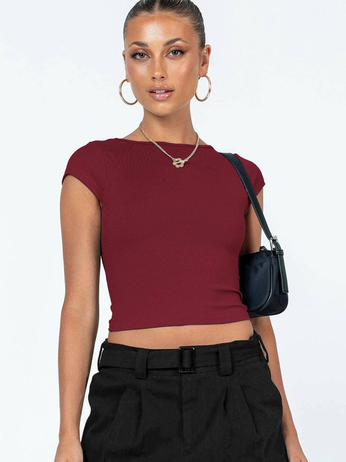 Ladies Backless Solid Color Daily Crop Top ESVJ - SWEETKAMA