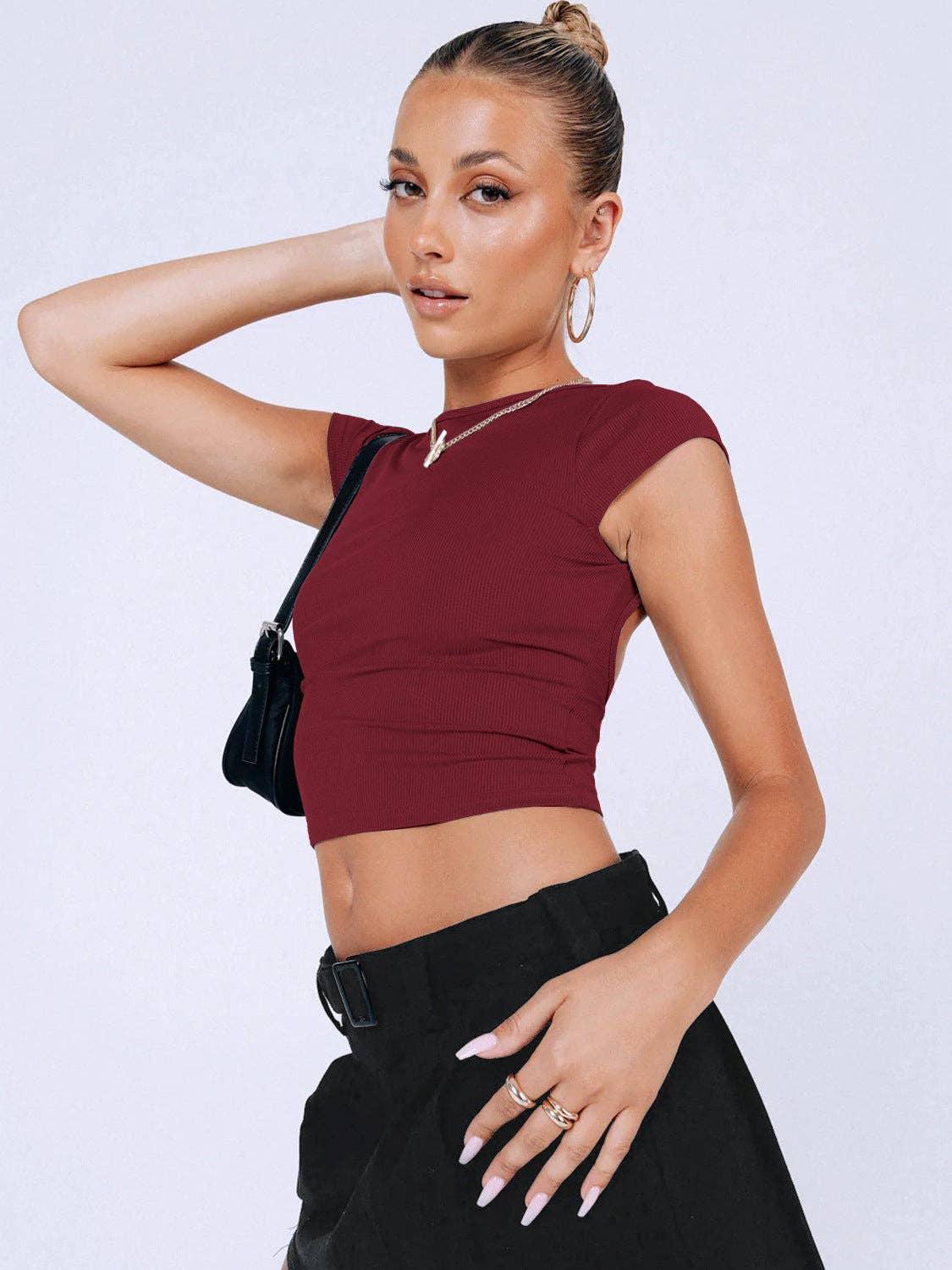 Ladies Backless Solid Color Daily Crop Top ESVJ - SWEETKAMA
