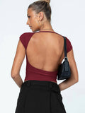 Ladies Backless Solid Color Daily Crop Top ESVJ - SWEETKAMA
