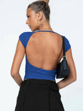Ladies Backless Solid Color Daily Crop Top ESVJ - SWEETKAMA
