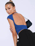 Ladies Backless Solid Color Daily Crop Top ESVJ - SWEETKAMA