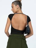Ladies Backless Solid Color Daily Crop Top ESVJ - SWEETKAMA