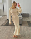 Ladies Backless String Tie Flare Sleeve Long Dress YF2332 - SWEETKAMA