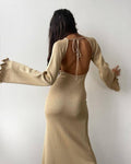 Ladies Backless String Tie Flare Sleeve Long Dress YF2332 - SWEETKAMA