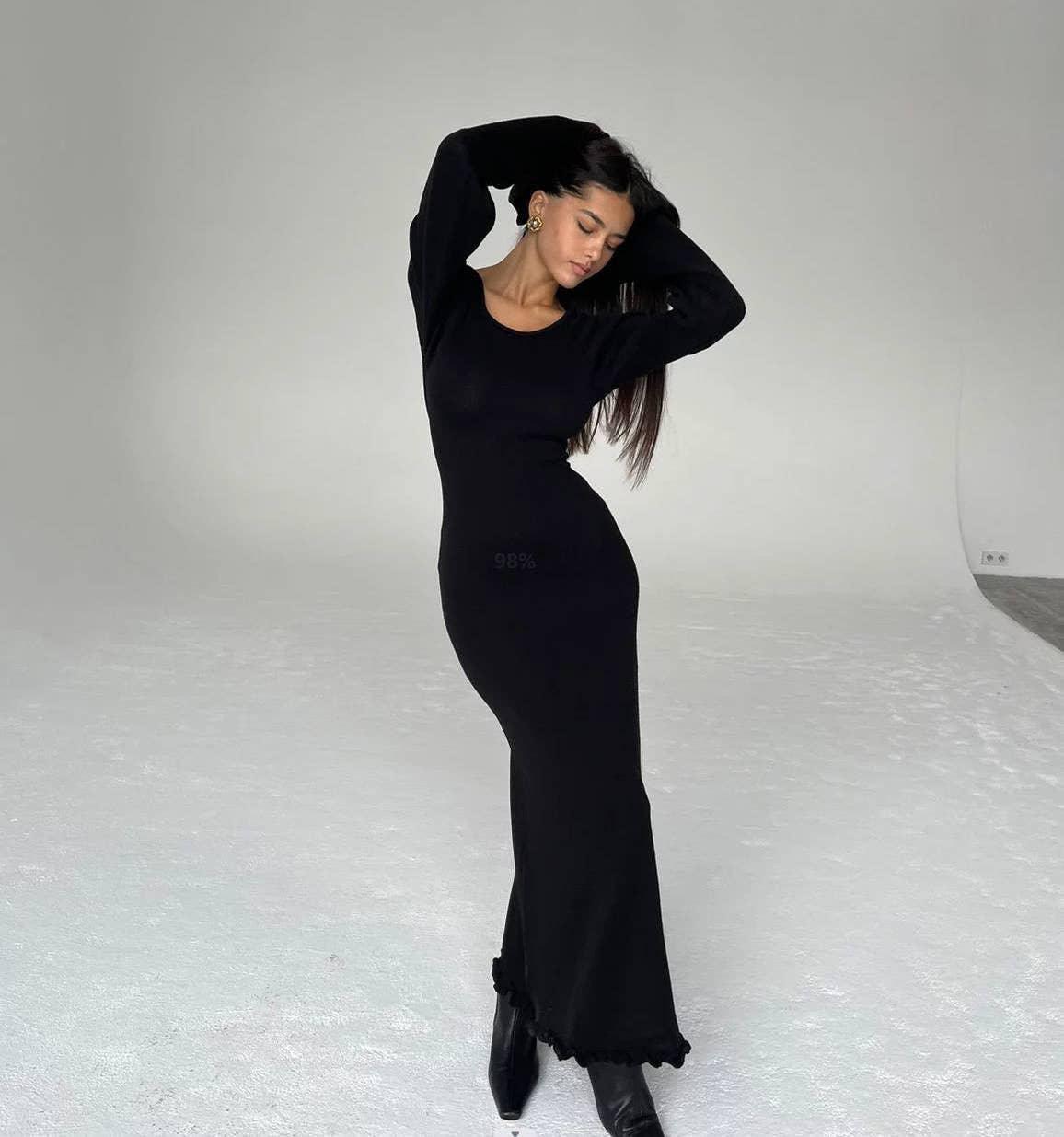 Ladies Backless String Tie Flare Sleeve Long Dress YF2332 - SWEETKAMA