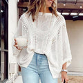 Ladies Bat Sleeves Hollow Out Knit Blouse 22065 - SWEETKAMA