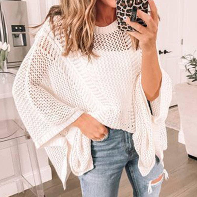 Ladies Bat Sleeves Hollow Out Knit Blouse 22065 - SWEETKAMA