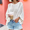 Ladies Bat Sleeves Hollow Out Knit Blouse 22065 - SWEETKAMA