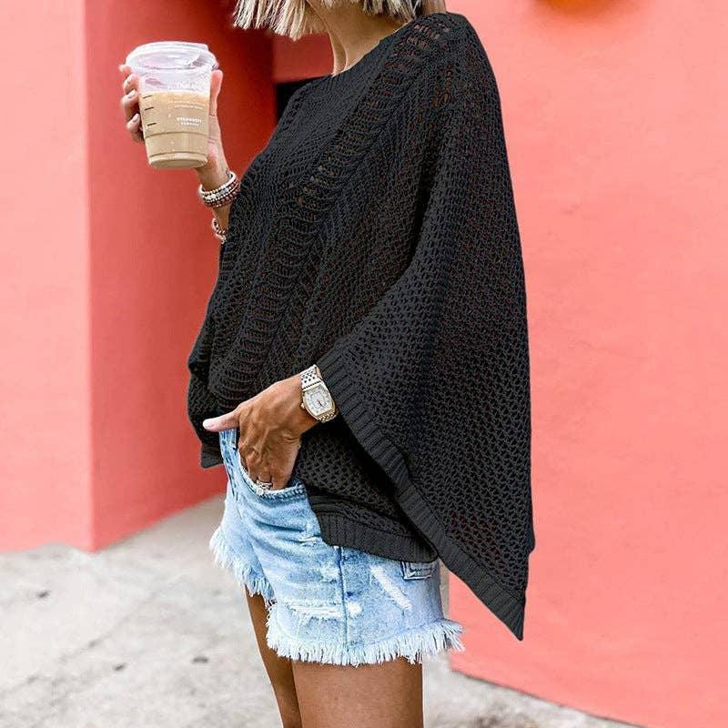 Ladies Bat Sleeves Hollow Out Knit Blouse 22065 - SWEETKAMA