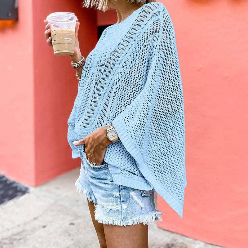 Ladies Bat Sleeves Hollow Out Knit Blouse 22065 - SWEETKAMA