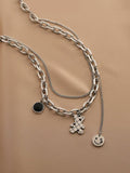 Ladies Black & Smile Circle Disc Bear Pendent Necklace SKAJ002 - SWEETKAMA
