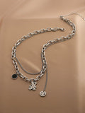 Ladies Black & Smile Circle Disc Bear Pendent Necklace SKAJ002 - SWEETKAMA
