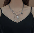 Ladies Black & Smile Circle Disc Bear Pendent Necklace SKAJ002 - SWEETKAMA