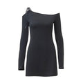 Ladies Black Off Shoulder Solid Long Sleeves Dress Y23DS389 - SWEETKAMA