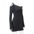 Ladies Black Off Shoulder Solid Long Sleeves Dress Y23DS389 - SWEETKAMA