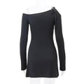 Ladies Black Off Shoulder Solid Long Sleeves Dress Y23DS389 - SWEETKAMA