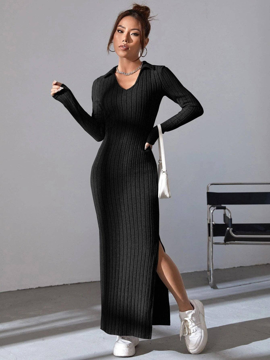 Ladies Bodycon Side Split Midi Dress LA202355 - SWEETKAMA
