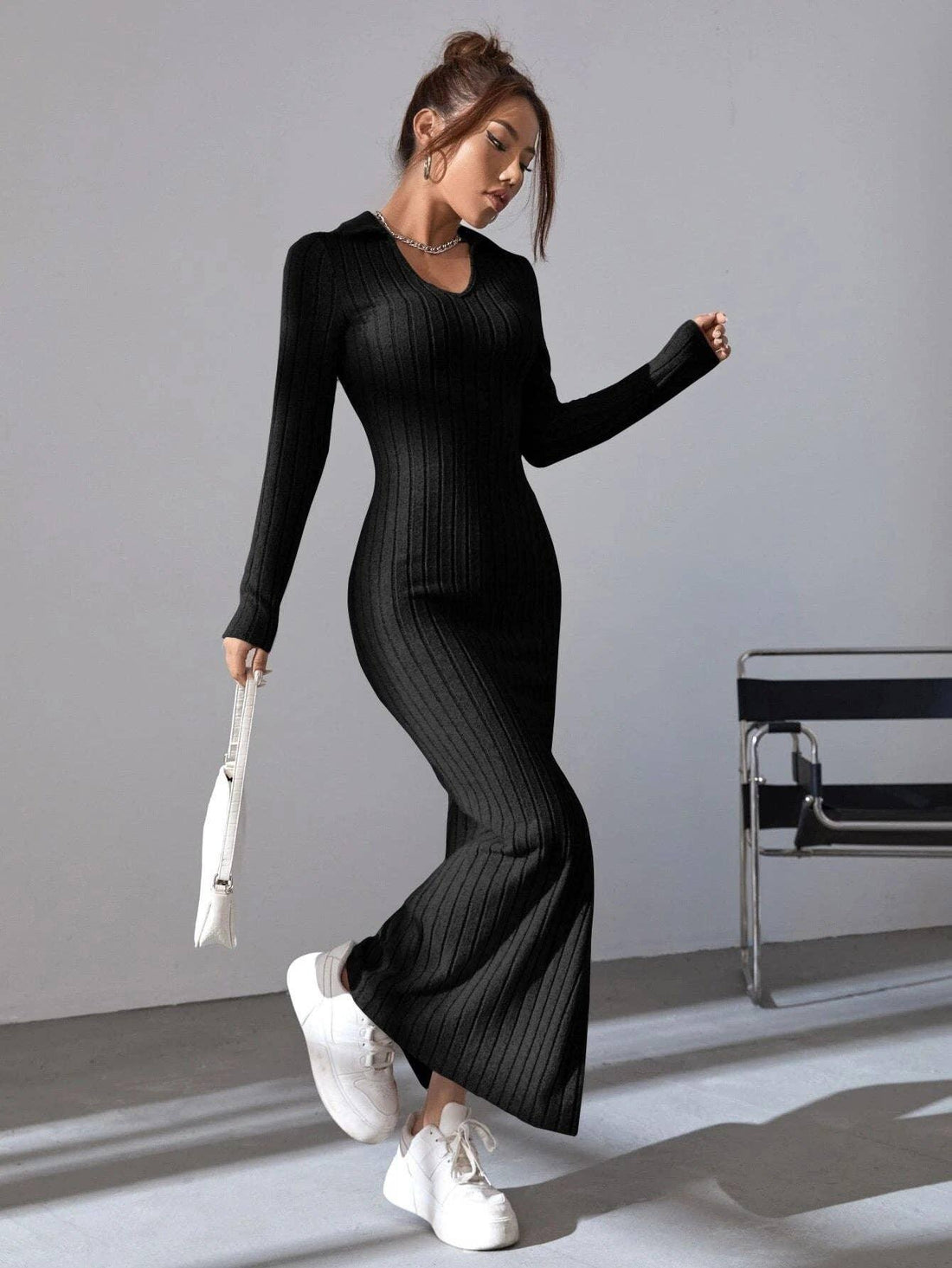Ladies Bodycon Side Split Midi Dress LA202355 - SWEETKAMA