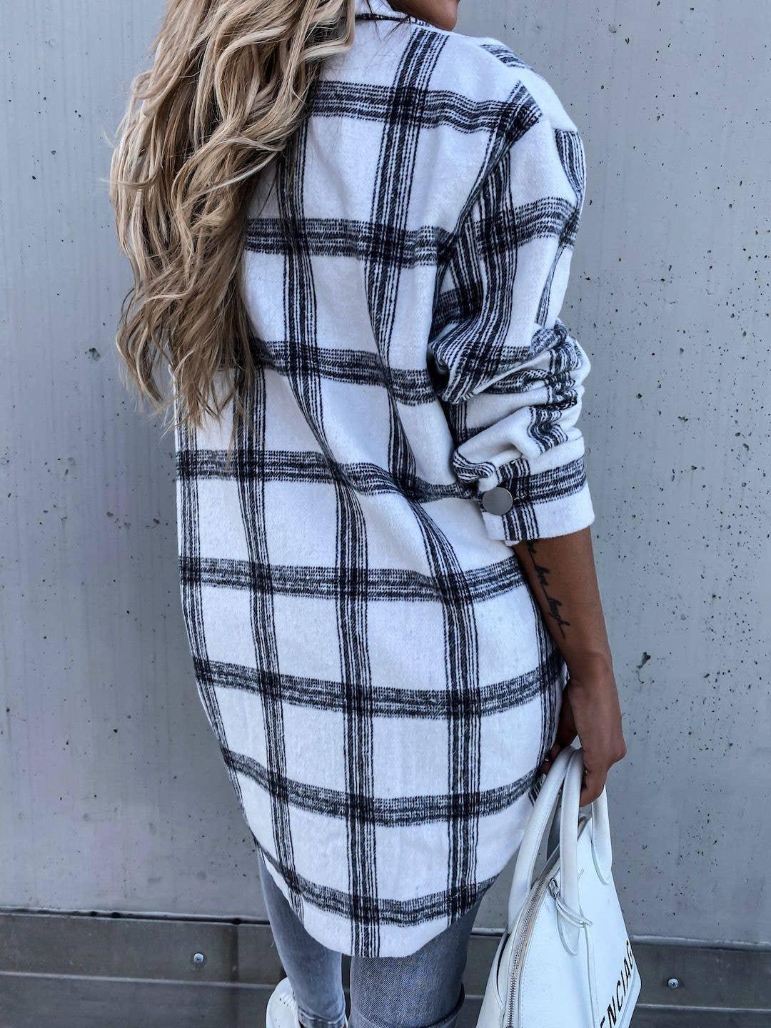Ladies Botton Open Turndown Collar Plaid Shirt 9965 - SWEETKAMA