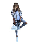 Ladies Botton Open Turndown Collar Plaid Shirt 9965 - SWEETKAMA