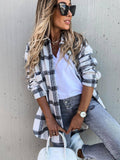Ladies Botton Open Turndown Collar Plaid Shirt 9965 - SWEETKAMA