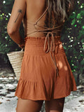 Ladies Bowknot Solid Color Daily Ruffled Short GKDG - SWEETKAMA