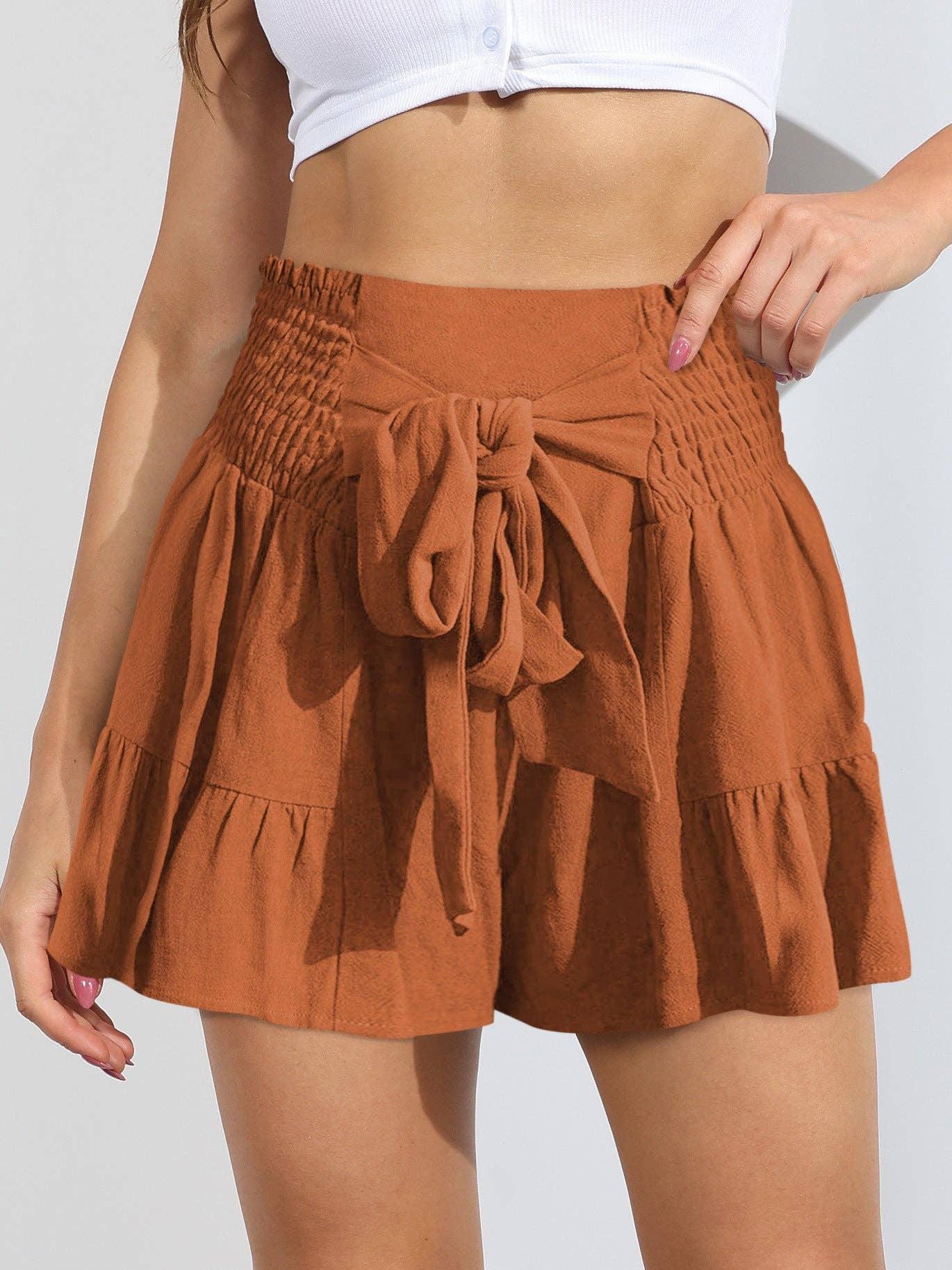 Ladies Bowknot Solid Color Daily Ruffled Short GKDG - SWEETKAMA