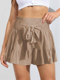 Ladies Bowknot Solid Color Daily Ruffled Short GKDG - SWEETKAMA