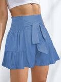 Ladies Bowknot Solid Color Daily Ruffled Short GKDG - SWEETKAMA