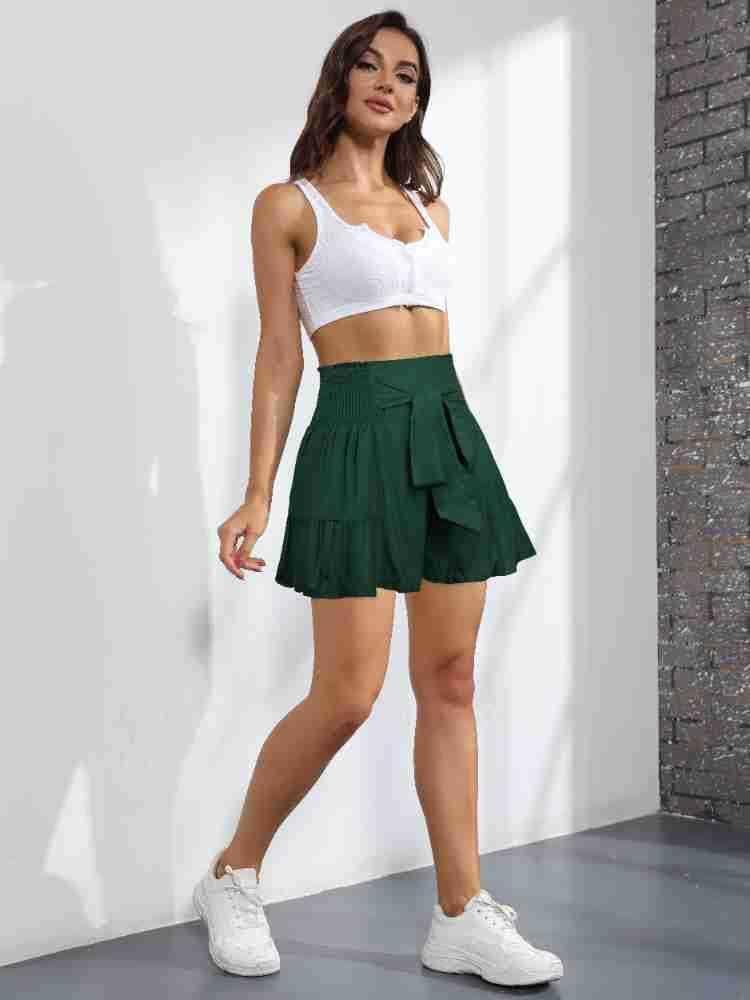 Ladies Bowknot Solid Color Daily Ruffled Short GKDG - SWEETKAMA