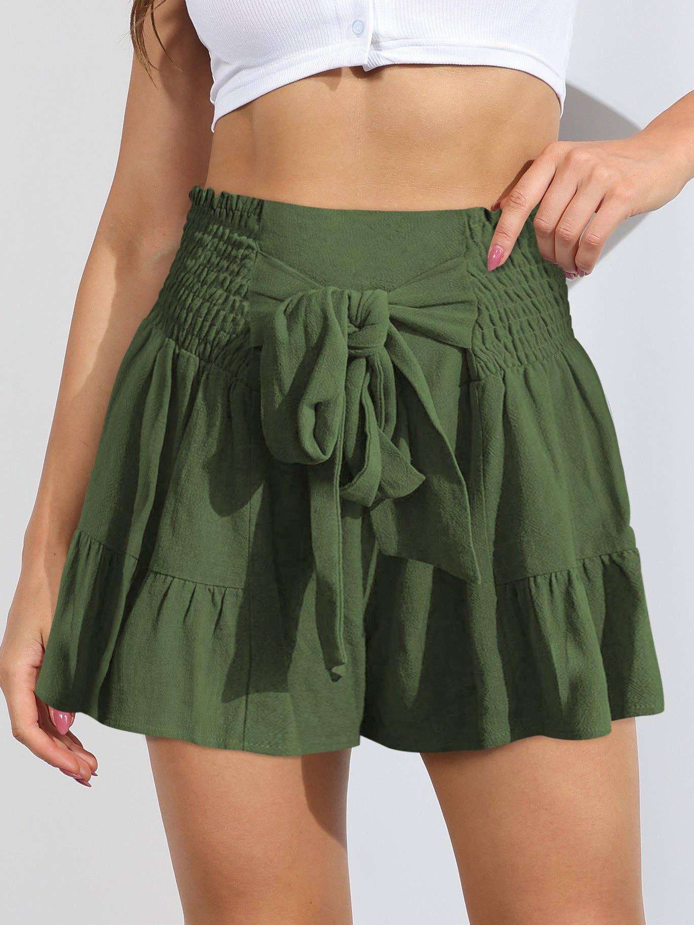 Ladies Bowknot Solid Color Daily Ruffled Short GKDG - SWEETKAMA