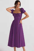 Ladies Bubble Sleeves Square Neck Midi Dress 1902 - SWEETKAMA