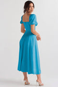 Ladies Bubble Sleeves Square Neck Midi Dress 1902 - SWEETKAMA