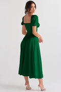 Ladies Bubble Sleeves Square Neck Midi Dress 1902 - SWEETKAMA