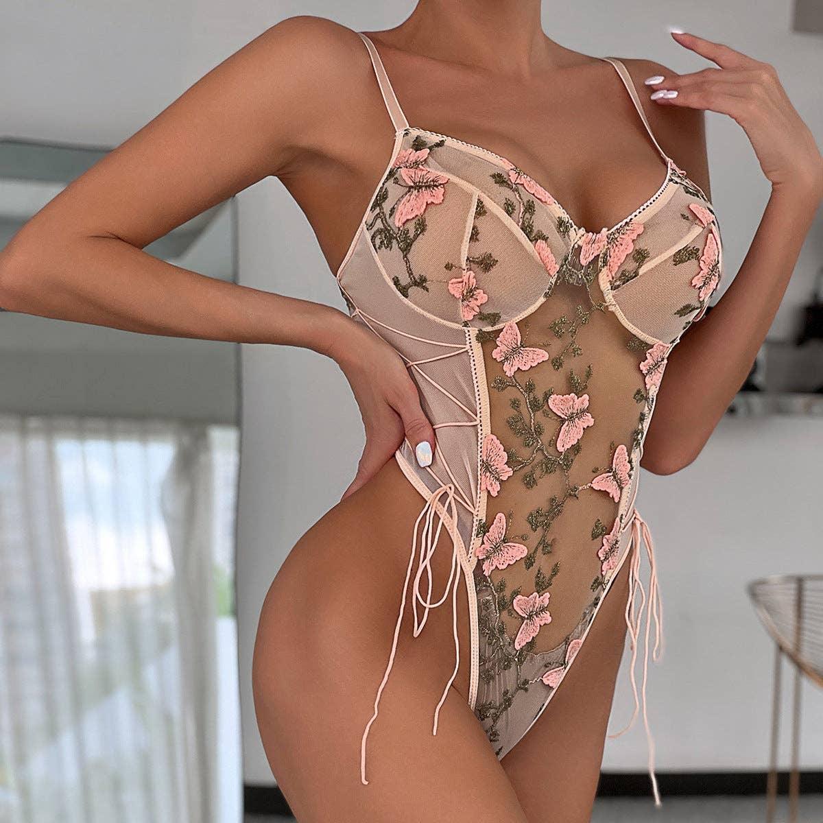 Ladies Butterfly Embroidery Sexy Teddy W490 - SWEETKAMA
