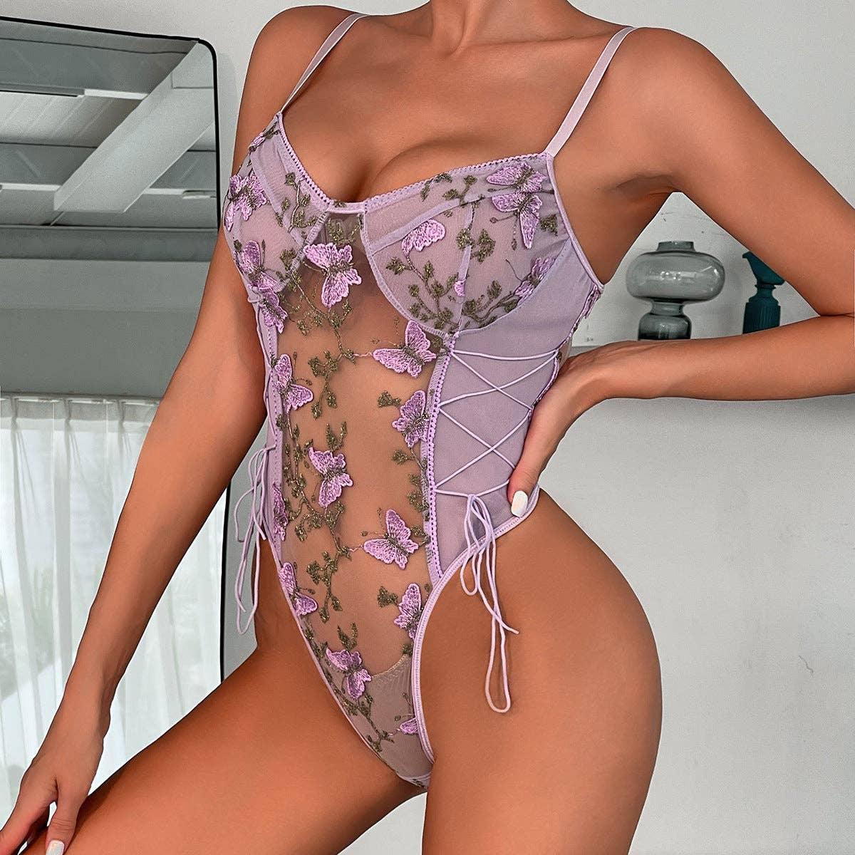 Ladies Butterfly Embroidery Sexy Teddy W490 - SWEETKAMA