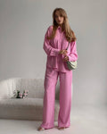 Ladies Button Down Top Pant 2PCS Daily Set HK6165 - SWEETKAMA